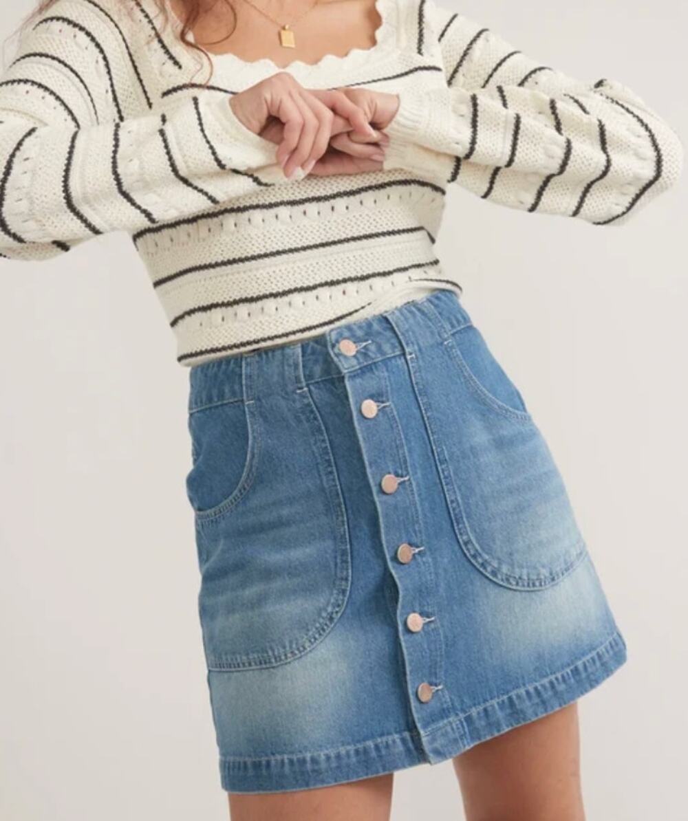 Marine Layer Emilia Button Front Blue Denim Mini Skirt Size 8